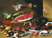 Jan Van Kessel Chien et chat devant un homard oil painting on canvas